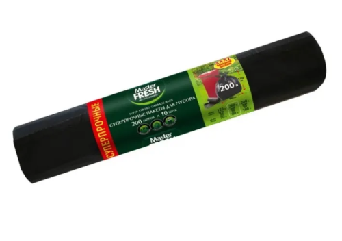 Пакеты д/мусора 200л 10шт Master FRESH  XXXL суперпрочные черные